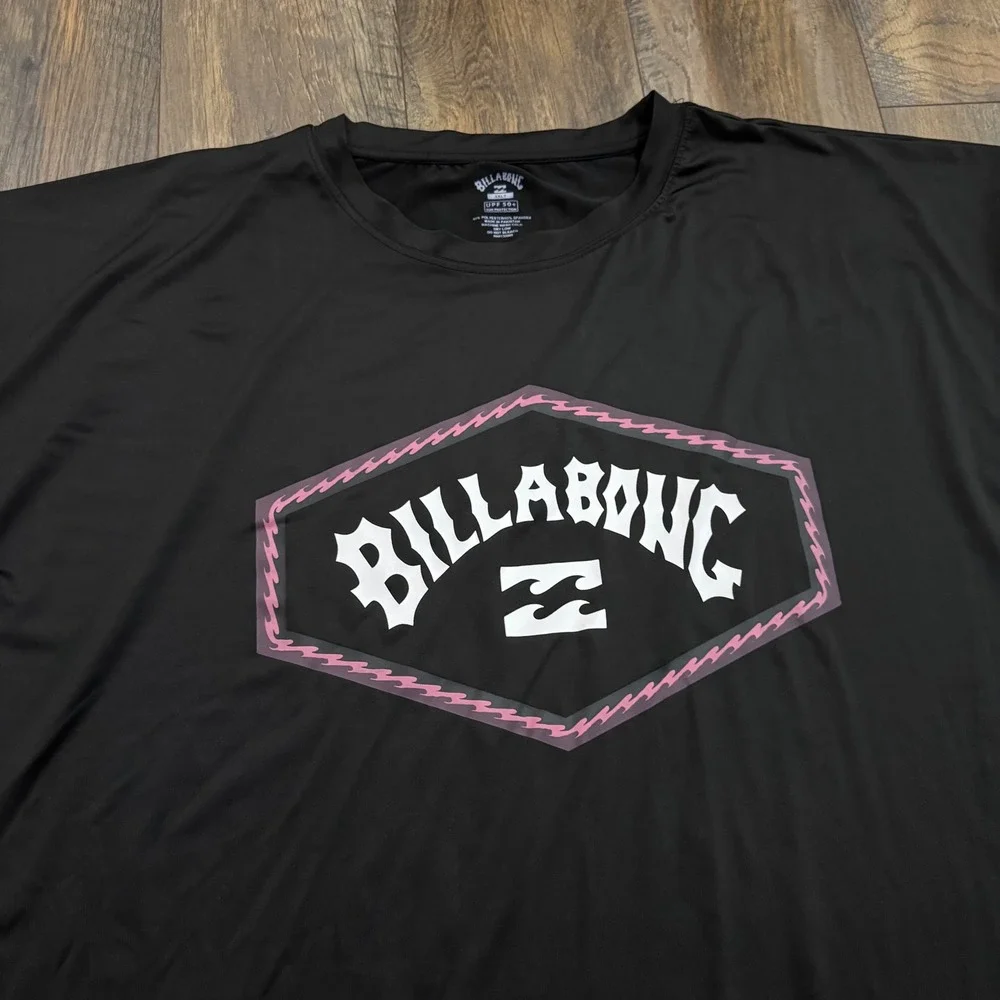 Billabong Rash Guard Mens 3XLT Black UPF 50+ Sun Protection Swim Shirt Logo 3XL